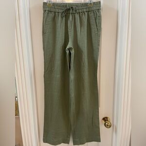 Talbots olive wide leg linen pant with drawstring waist NWT